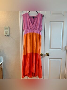 Scoop Sherbet Striped Dress Womens Size XL Sleeveless With Cut Out Waist VNeck
